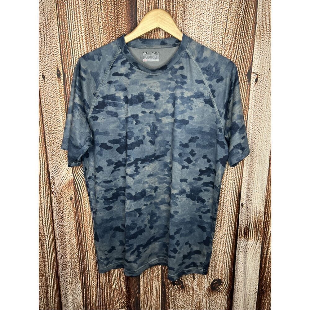 Blue Camo Patterned Under Armour Heat Gear Loose Fit t-shirt Mens Medium